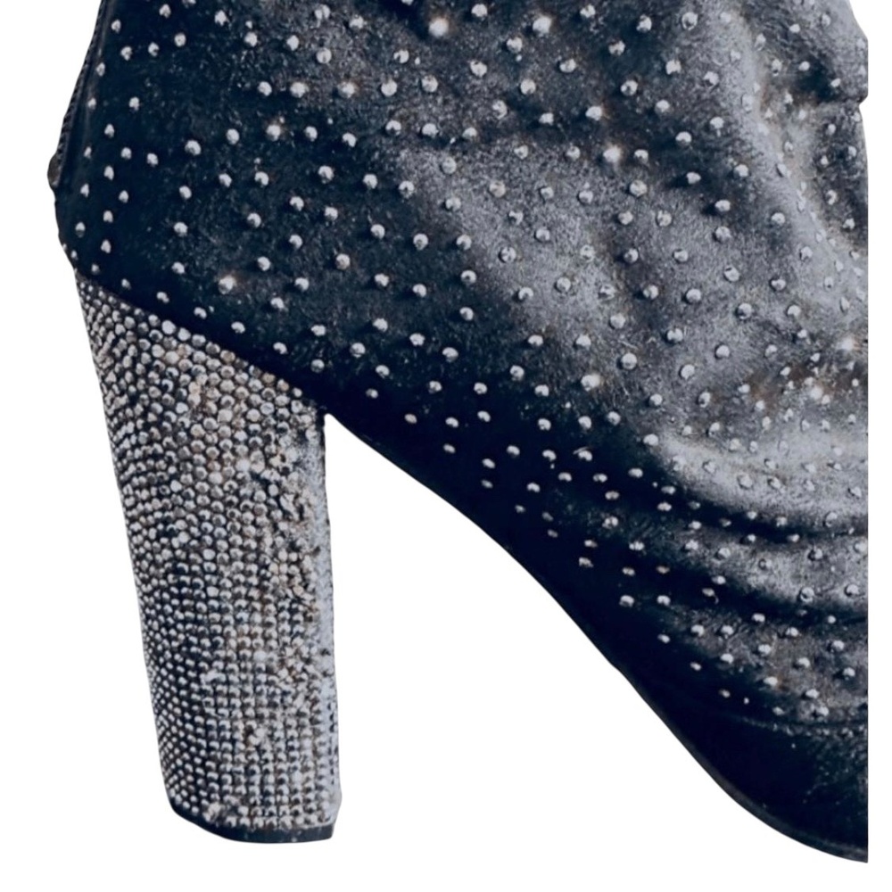 Atalina Black Suede Dress Bootie Womens Size 11 Round Toe Studded Block Heel - Picture 8 of 8